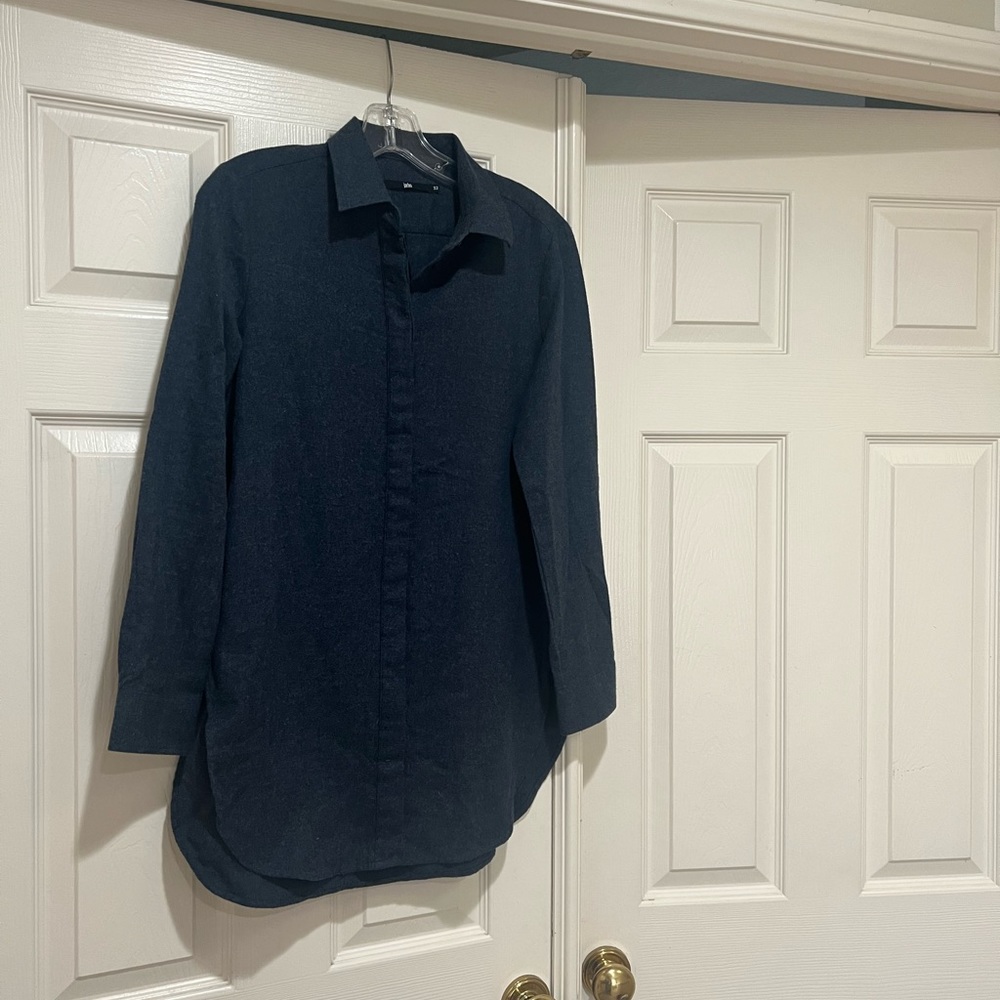 NWNT JARBO Women's Blue Gray Japanese Cotton Flannel Long Sleeve Tunic‎ Shirt 32